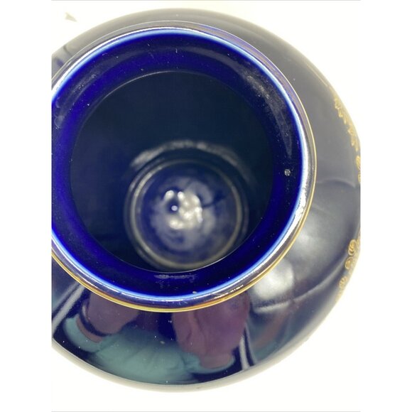 Japanese Cobalt Blue With Gold Floral Pattern Design Ceramic Vase 7" Tall - Picture 5 of 10